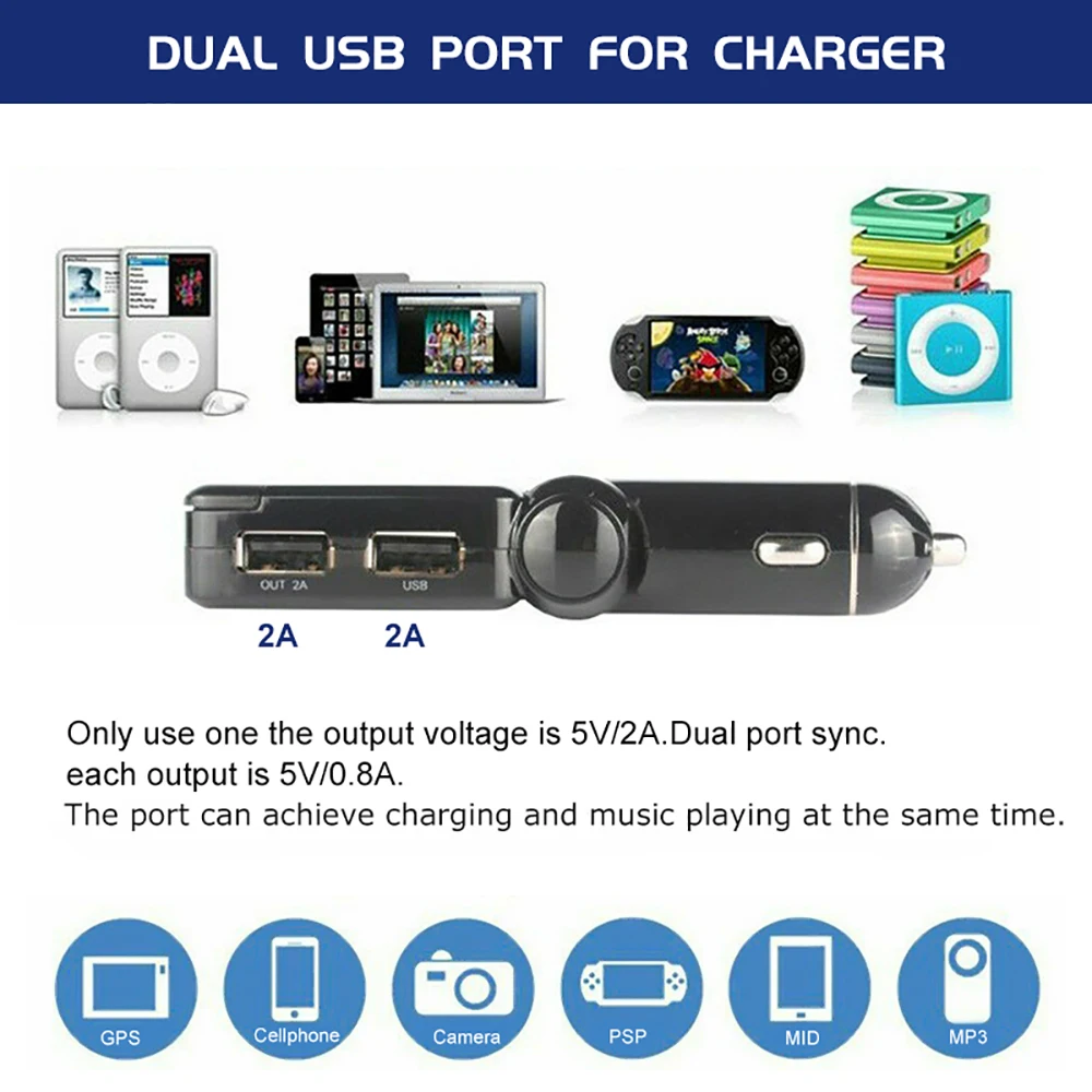 Автомобильный fm трансмиттер VicTsing с двумя USB портами Bluetooth mp3 плеером usb портом и