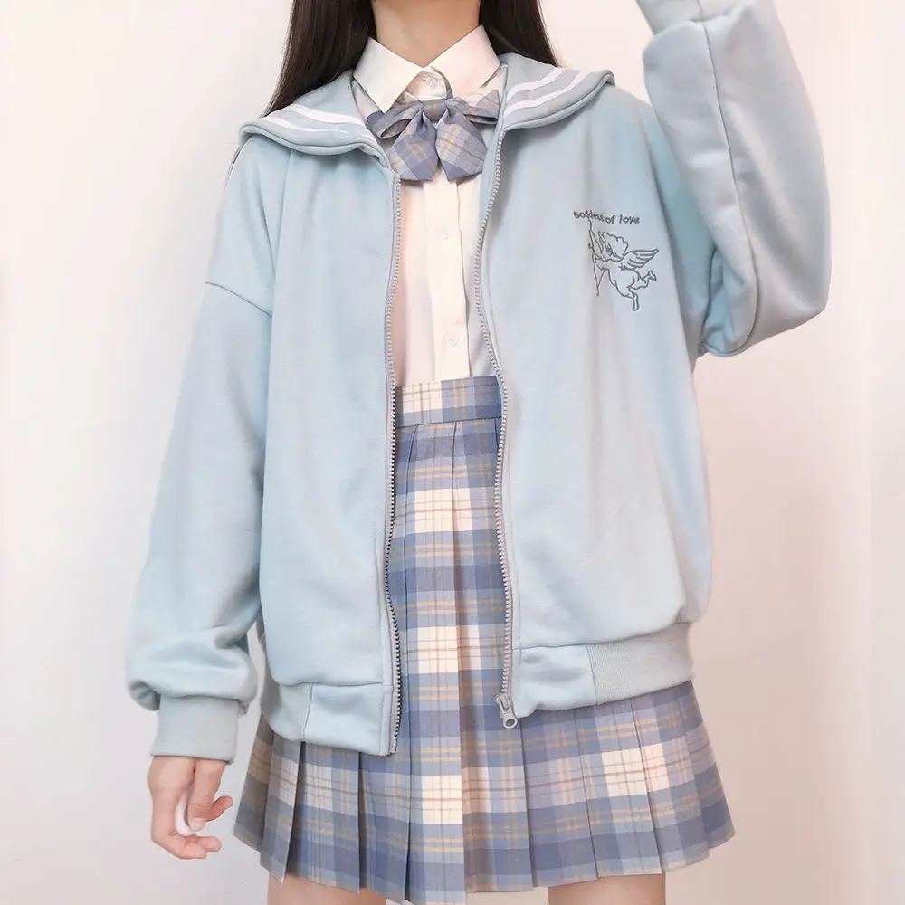 Кавайная толстовка на молнии свитшот с матросским воротником в японском стиле