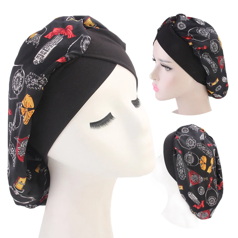 

Fashion Printing Turban Hat Silk blend woman wrap head scarf inner hijabs for cap Muslim headdress Bonnet hijab underscarf caps