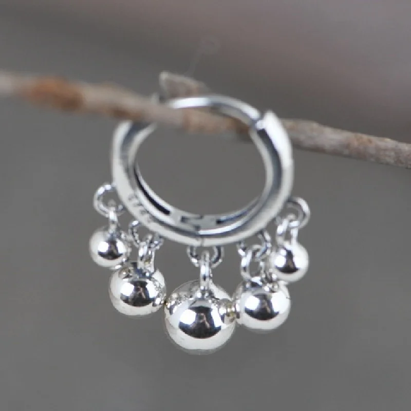 

BOCAI S925 Sterling Silver Charm Earrings 2021 Popular Round Beads Tassel Ear Clips Pure Argentum Fashion Jewelry for Women