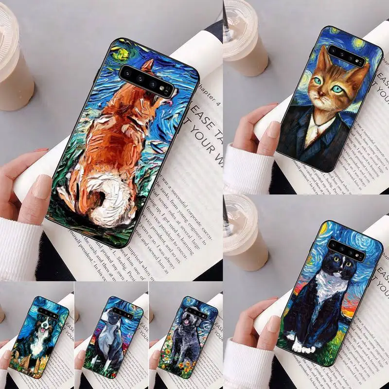 

Cute dog cat Van Gogh Phone Case For Samsung Galaxy A50 A30 A71 A40 S10E A60 A50s A30s Note 8 9 S10 Plus S10 S20 S8