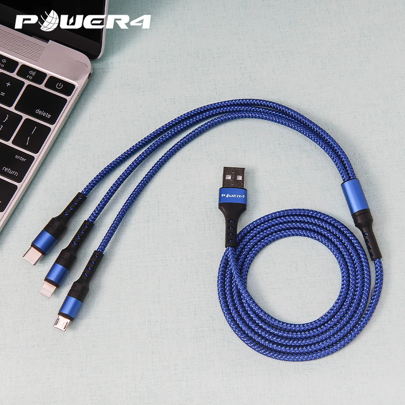Power4 3 в 1 USB кабель быстрая зарядка зарядное устройство Micro для Lightning Type C