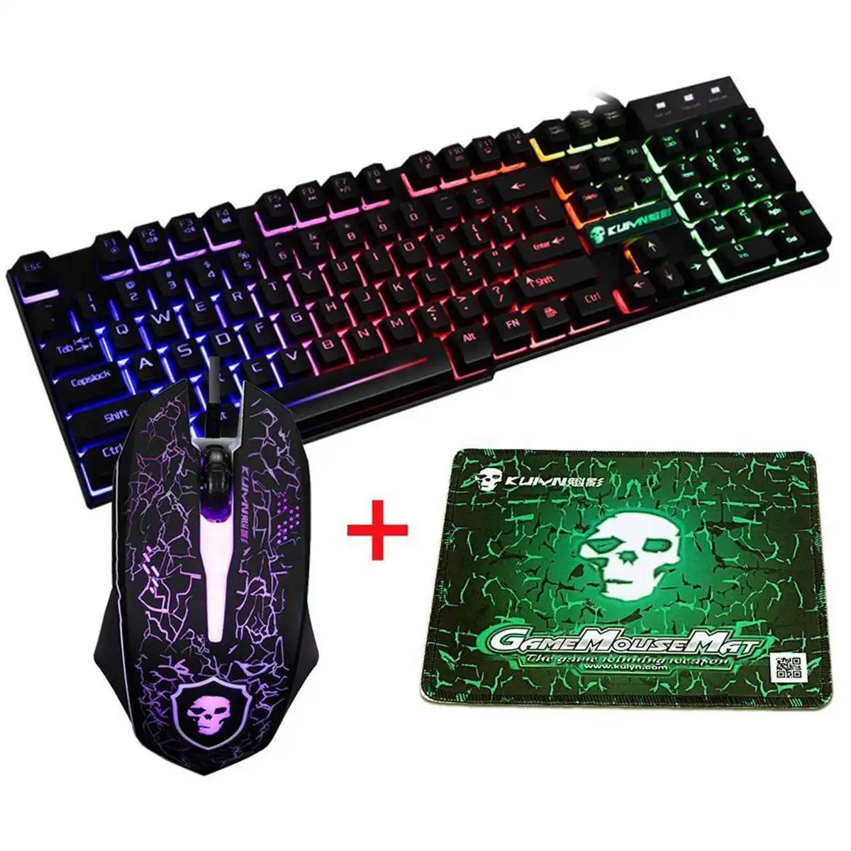 

Rainbow Backlight USB 2400DPI LED Gaming Spanish Wired Keyboard and Mouse Pad Combo Backlit Wired Gamer Key Board Kit Mice