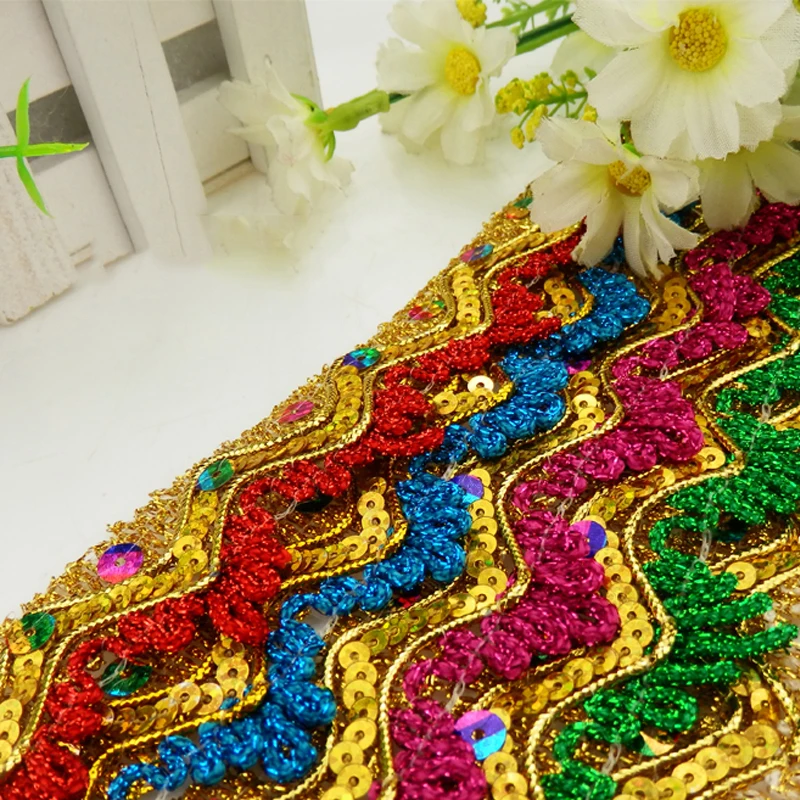 10Meters Sequins Lace Ribbons 3D Gold Silver Laces Trims Dance Dress Paillette Appliques DIY Sewing Accessories KY193 | Дом и сад