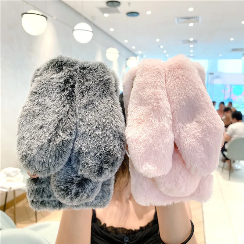 Чехол для Samsung A12 силиконовый чехол с кроличьими пушистыми волосами телефона Galaxy