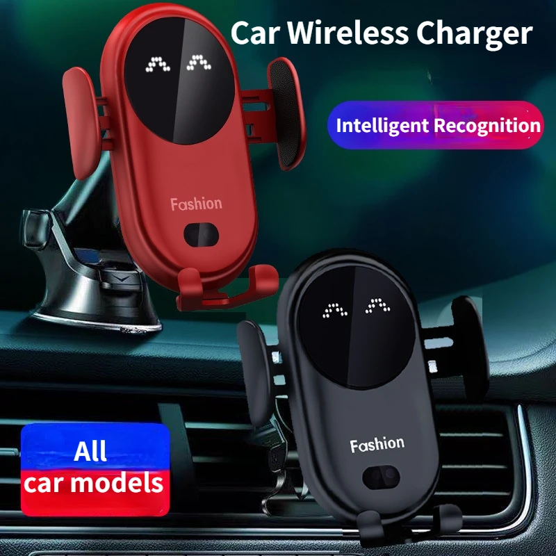 

Car Wireless Charger Holder Wireless Charging Stand Charger Auto Infrared Sensor LED Mobile Phone Holder In Car Mount Air Vent