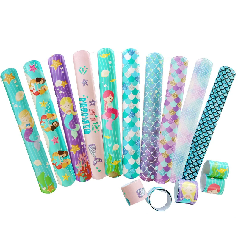 Little Mermaid Theme Party Clap Circle Toys Under The Sea Princess Girl Mermaid Party Slap Bracelet Toys Favor Kids Gifts