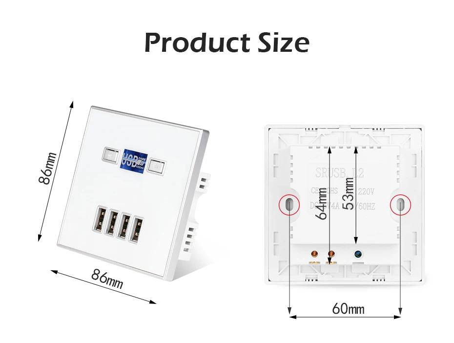 Esooli 4-портовый розетка с USB настенное Зарядное устройство адаптер розетка стандарта евроcоюза Мощность выход Панель электрическое настенное зарядное устройство адаптер для зарядки