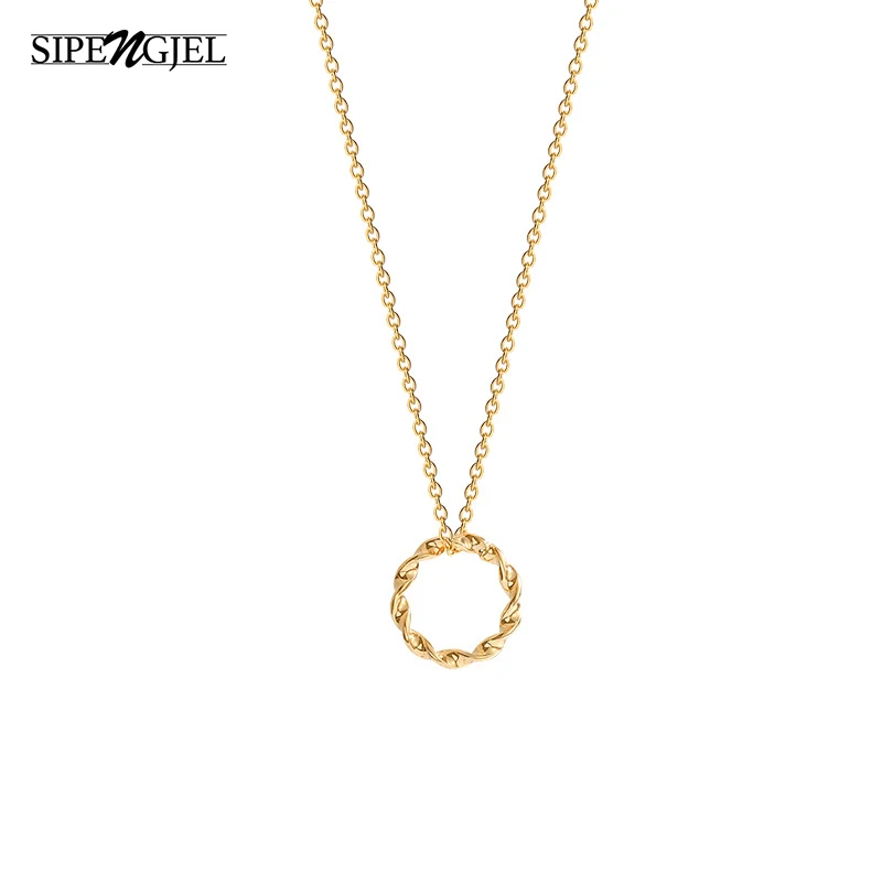 

SIPENGJEL New Trendy Geometric Round Pendant Necklace Summer Gold Chain Necklace For Women Minimalist Jewelry Gifts 2021