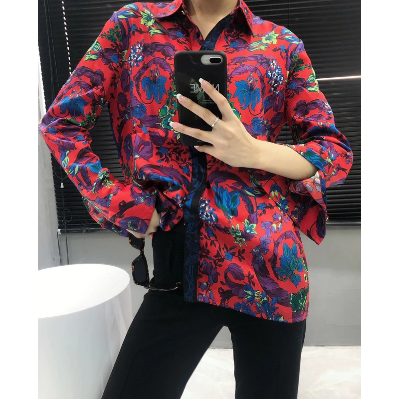 

Винтажная Мода 11,16 элегантная однобортная приталенная блузка с отложным воротником и длинным рукавом с цветочным принтом Женская Новинка