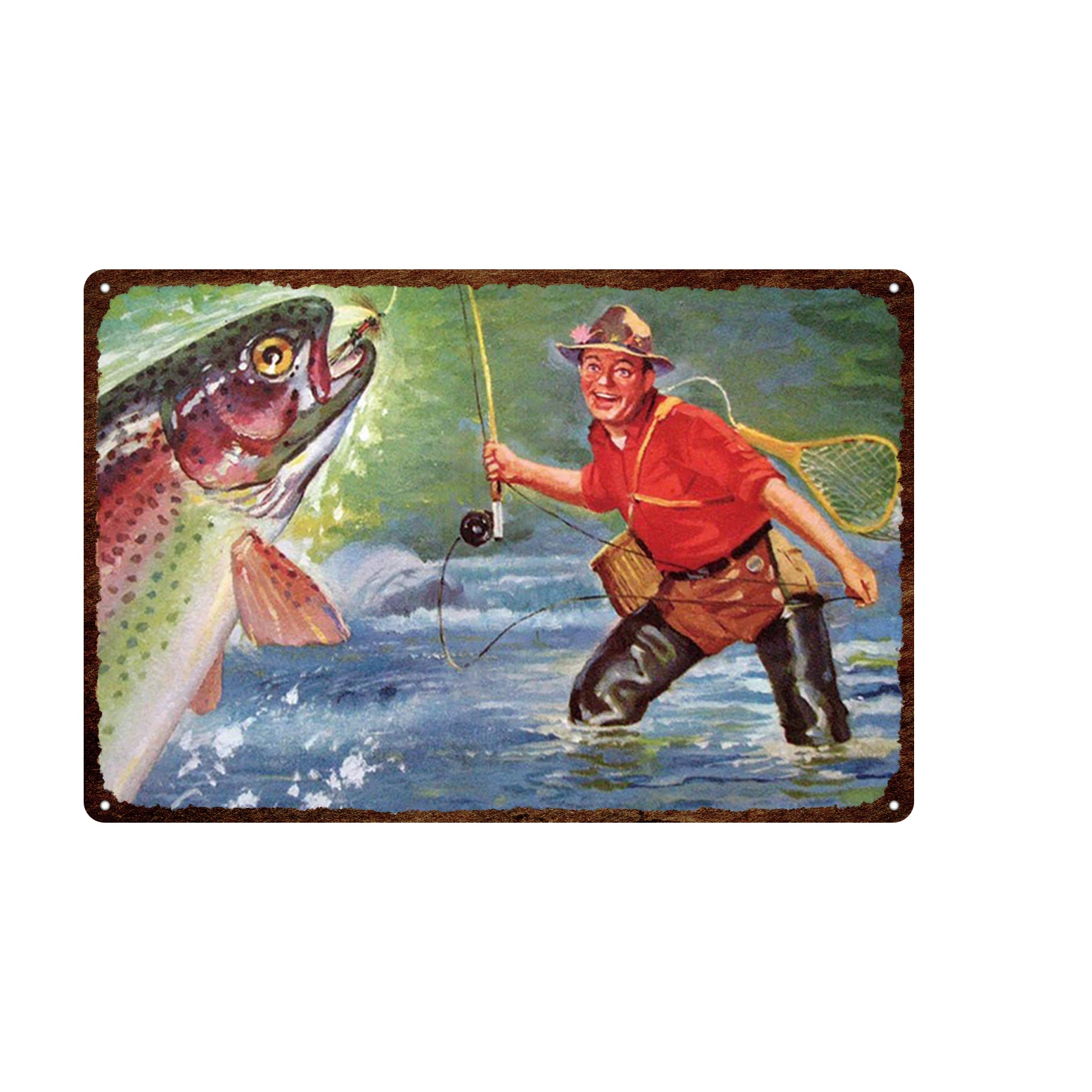 Металлический знак Go Fishing винтажные правила рыбалки жестяной в стиле ретро