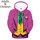 Толстовка Joker с 3D рисунком, Модный свитшот для мужчин и женщин, детские пуловеры, повседневные фиолетовые куртки с капюшоном для мальчиков и девочек