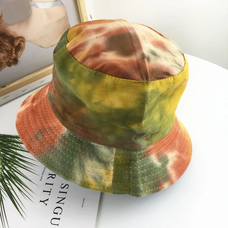 

Lengan008 women cotton tie-dyed bucket hats Vintage painting print graffiti Fisherman hats Adult men Hip hop Panama cap gorros