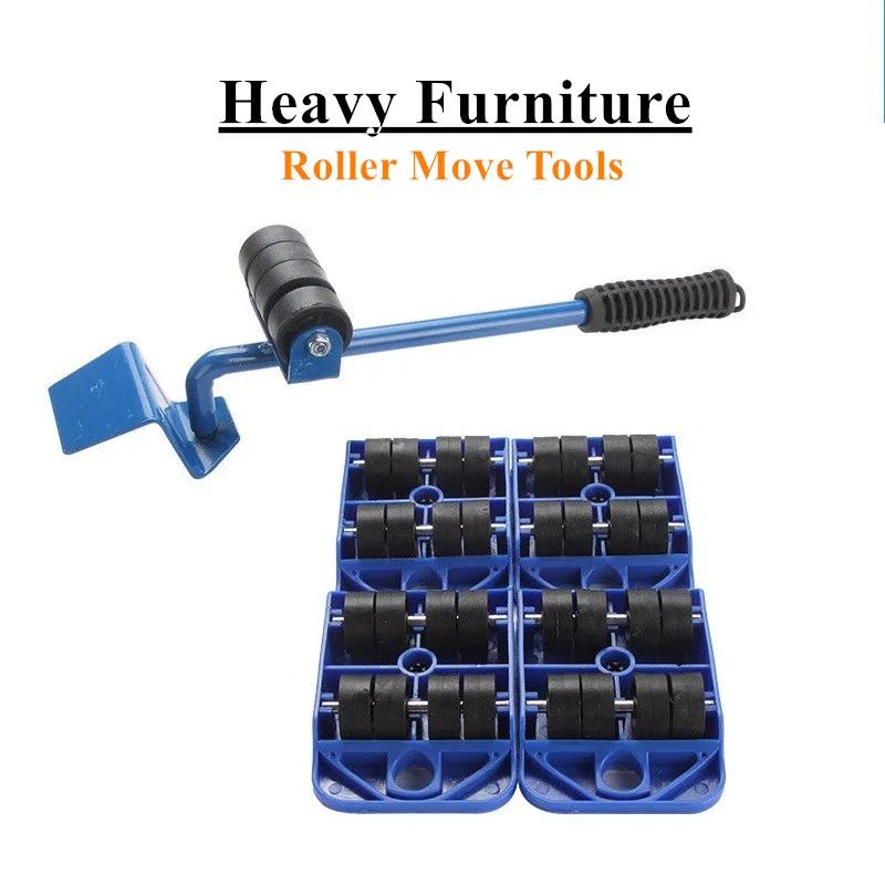 5Pcs/Set Professional Furniture Transport Lifter Tool Set Furniture Mover Wheel Bar Roller Device Heavy Stuffs Moving Hand Tools