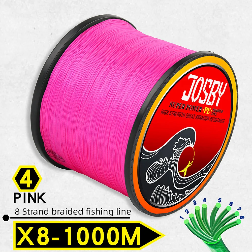 X8-Pink1000m JOSBY плетеная леска 1000 м мультифиламентная PE 4 нити рыболовный шнур 10LB-85LB сильная Японская Технология оранжевый 9 цветов - Цвет: X8-Pink1000m