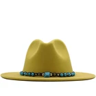 Новая шерстяная фетровая шляпа для женщин с широкими полями, Дамская твидовая белая кепка для джаза, женская элегантная зимняя шапка с изумрудным декором