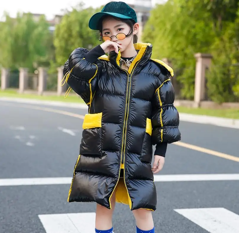 Модное глянцевое пуховое пальто с лазерным наполнителем зимняя теплая куртка