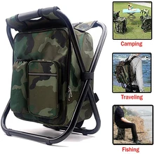 3 in 1 Cooler Backpack Foldable Fishing Chair Portable Backpack Chair with Fabric Cooler Bag Soft Sided Cooler Chair for Camping