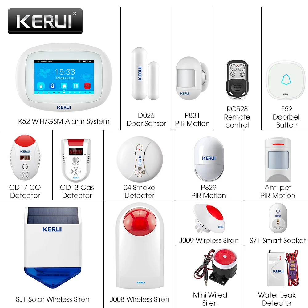 Беспроводная сигнализация KERUI с цветным TFT экраном 4 3 дюйма Wi Fi + GSM противоугонная