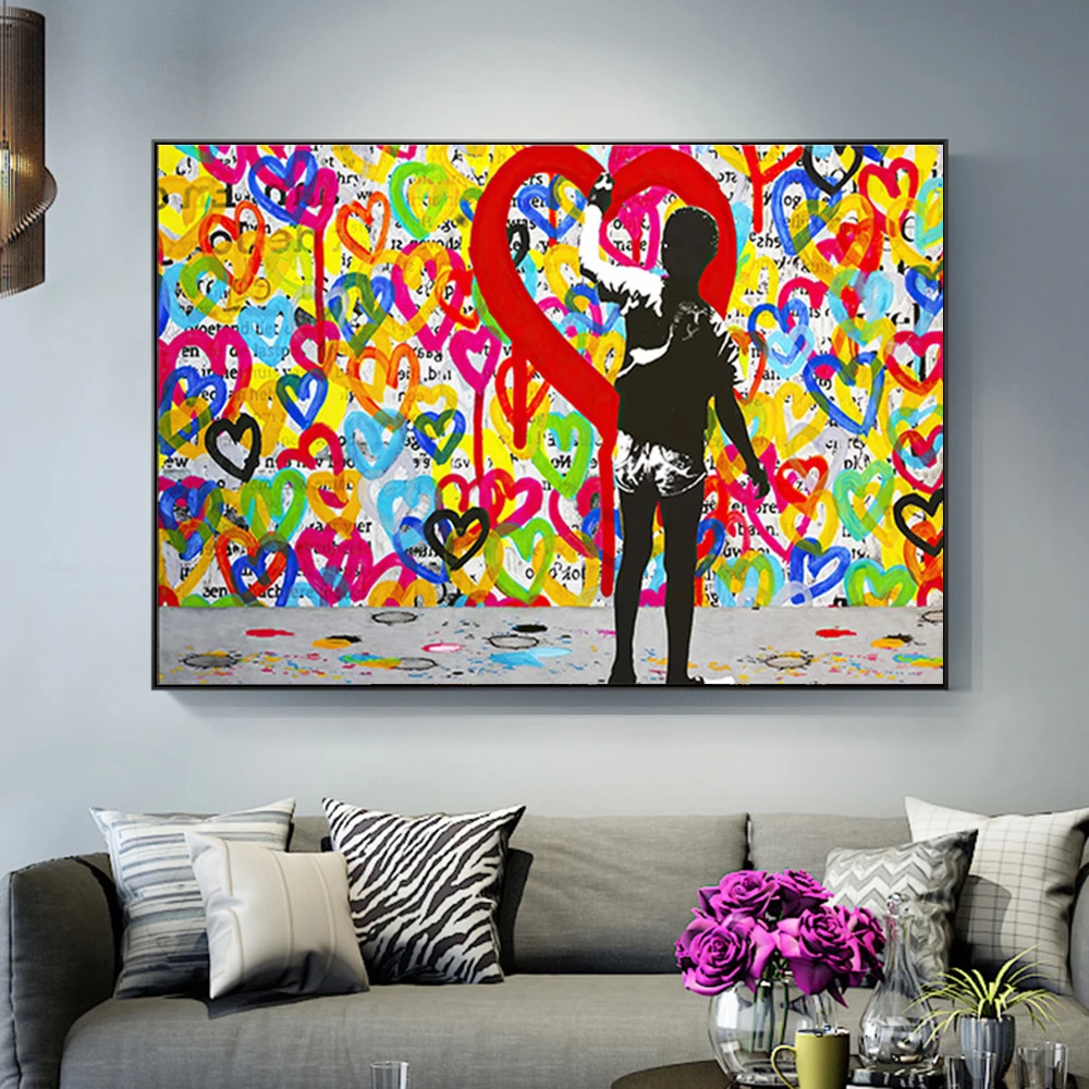 

Graffiti Art Colorful Love Hearts Posters and Prints Canvas Paintings Wall Art Pictures for Living Room Decor (No Frame)