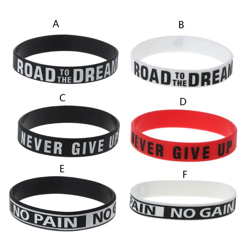 

Road to the Dream Never Give Up Motivational Bracelets Silicone Rubber Band Elastic Inspirational Bracelets Jewelry Gift