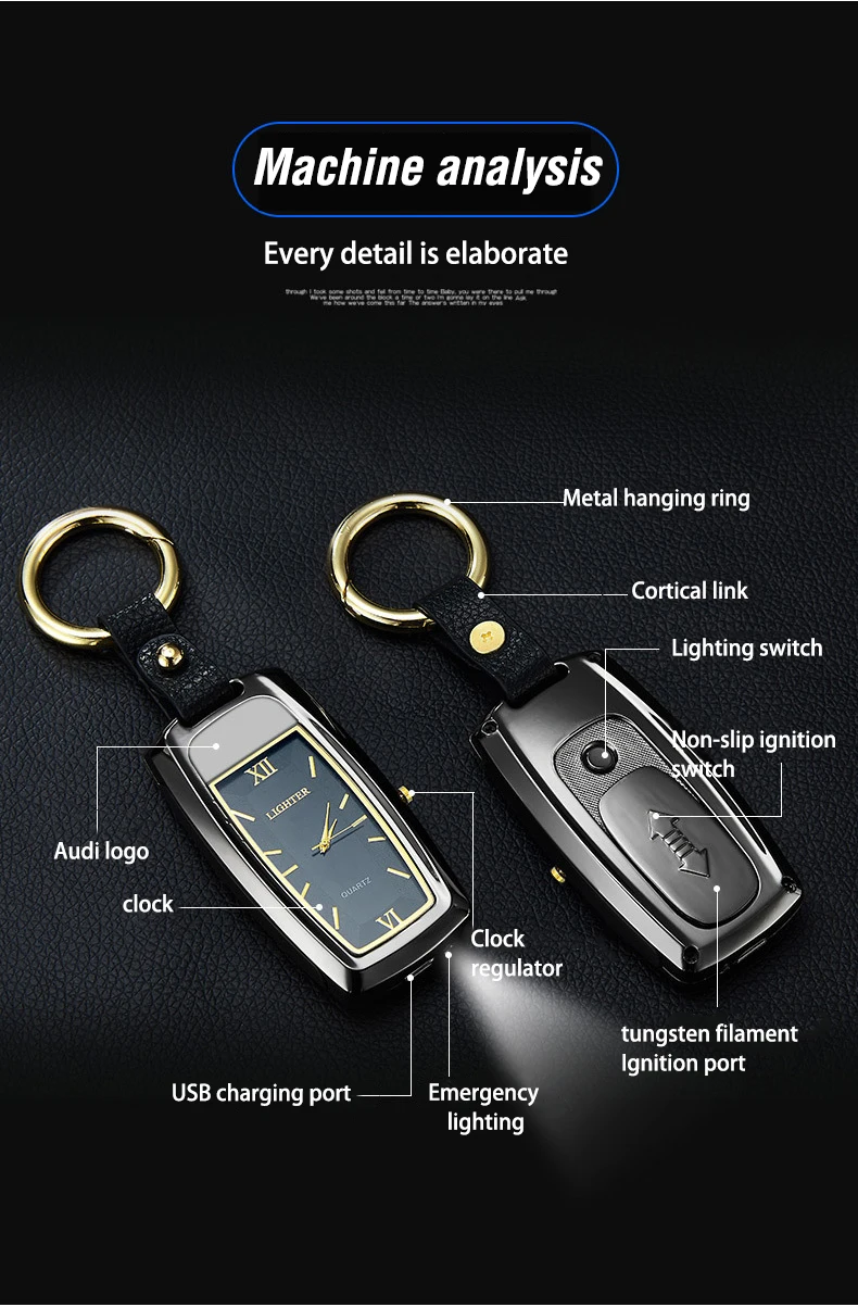 Многофункциональный USB электрическая сигаретная плазма дуговая зажигалка брелок светодиодный фонарик часы электронные зажигалки гаджеты для мужчин