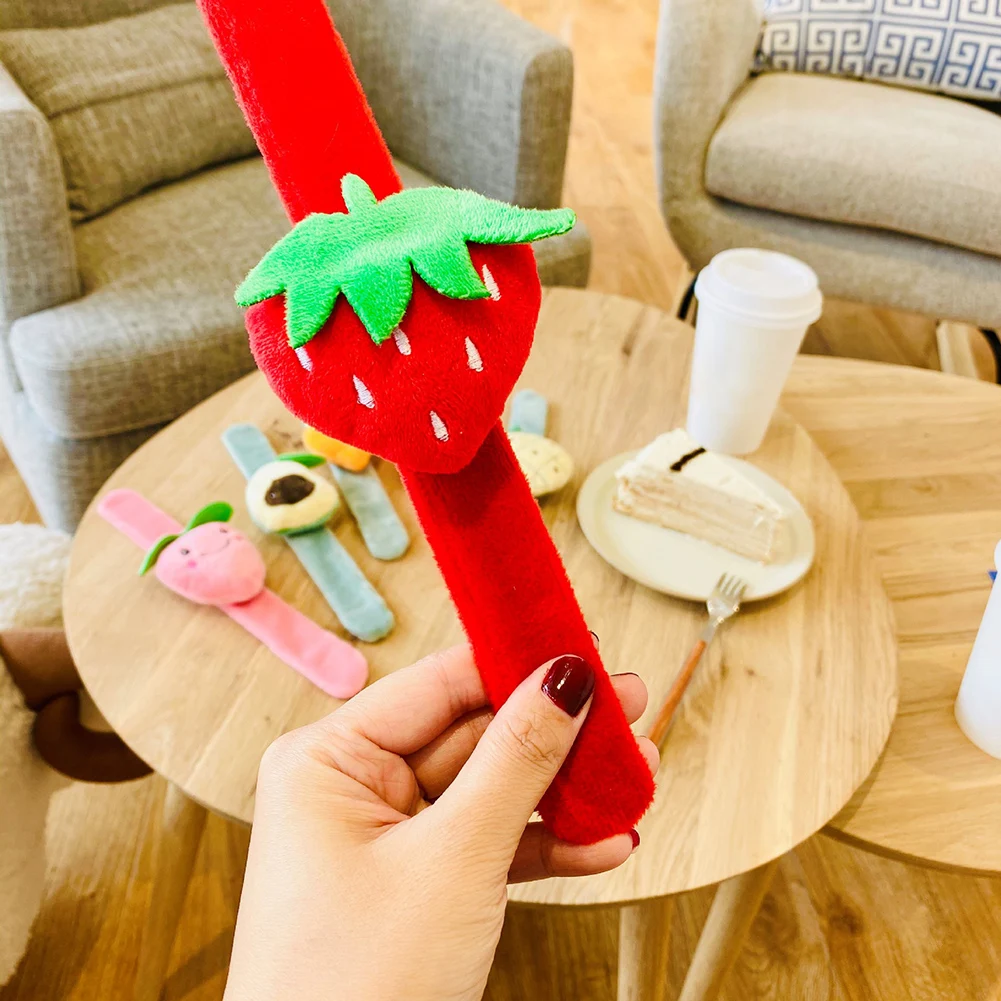 

6Pcs Kids Strawberry Fruit Plush Slap Bracelet Bangle Wristband Birthday Gift Kids Educational Toys for Children Gifts