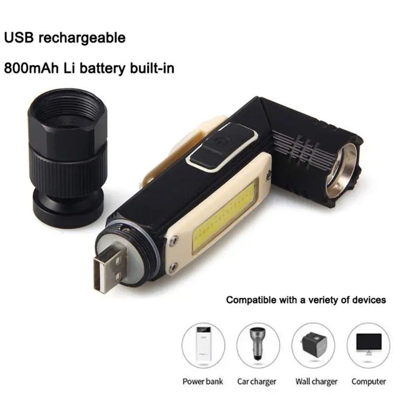 Портативный 90 ° угловой многофункциональный фонарик складной рабочий свет USB