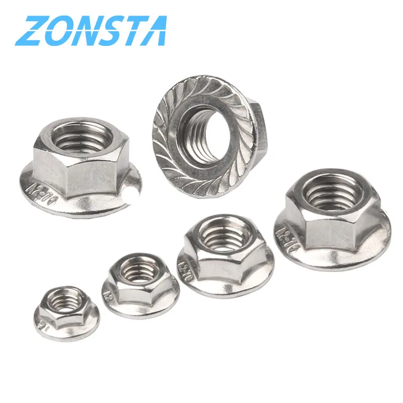 Hexagon Flange Nuts M3 M4 M5 M6 M8 M10 M12 M16 M20 304 Stainless Steel Pinking Automatic locking nut DIN6923 Serrated Spinlock images - 6