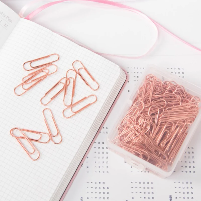 

120Pcs/Box Cute Rose Gold Paper Clip Bookmark Journal Note Decoration Binder Clip Office School Supplies Stationery Set