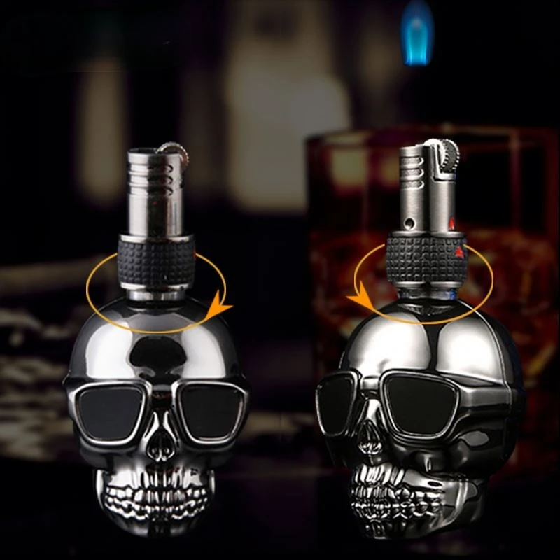 

Creative Cool Jet Torch Metal Skull Fiery Lighter Free Fire Butane Gas Compact Lighters Inflated Cigarette Accessories No Gas