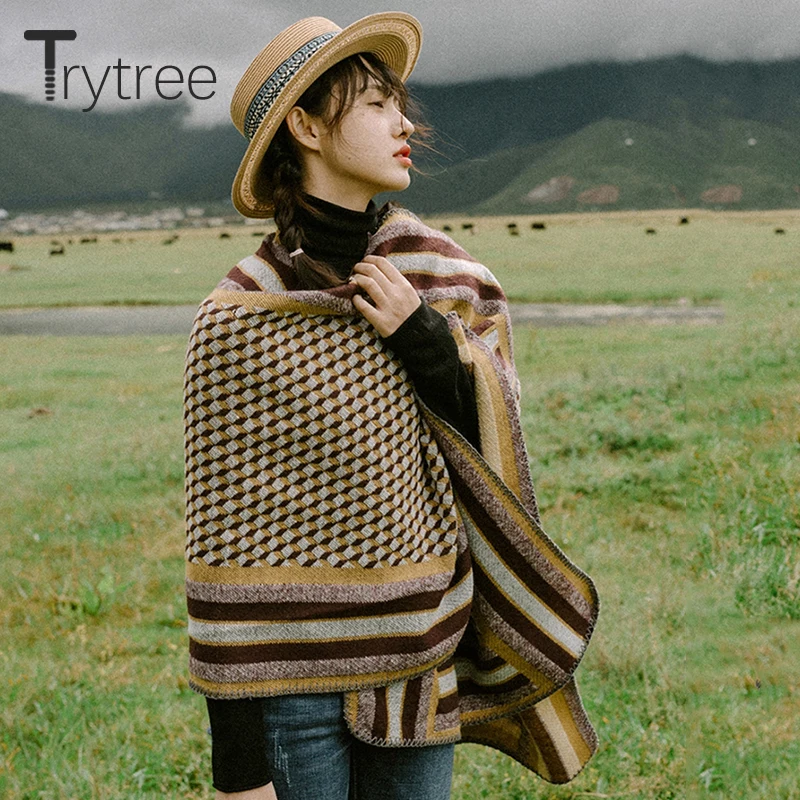 Осенне-зимний Повседневный женский шарф Trytree 2021 теплая плотная клетчатая