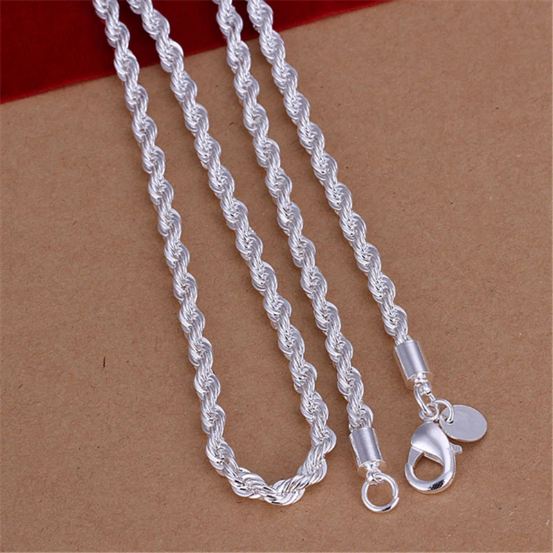 

Silver 925 Necklaces For Men Women 3mm Twisted Link Chain Necklace Collier Fashion Jewelry Accessories Bijoux Wholesale