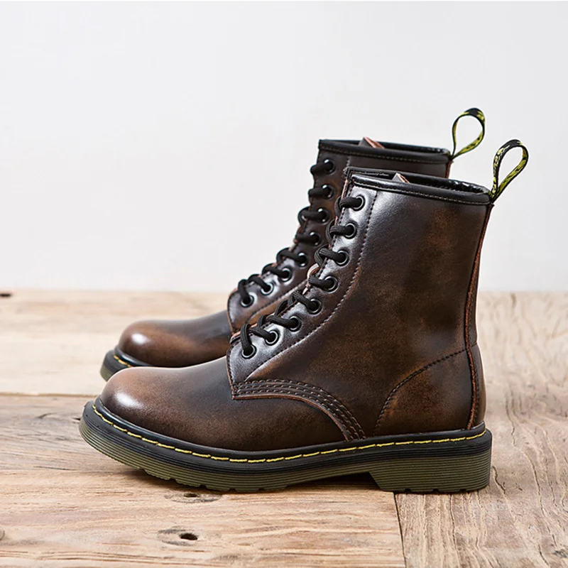 Женские ботинки модные женские с высоким берцем кожаная обувь на низком каблуке