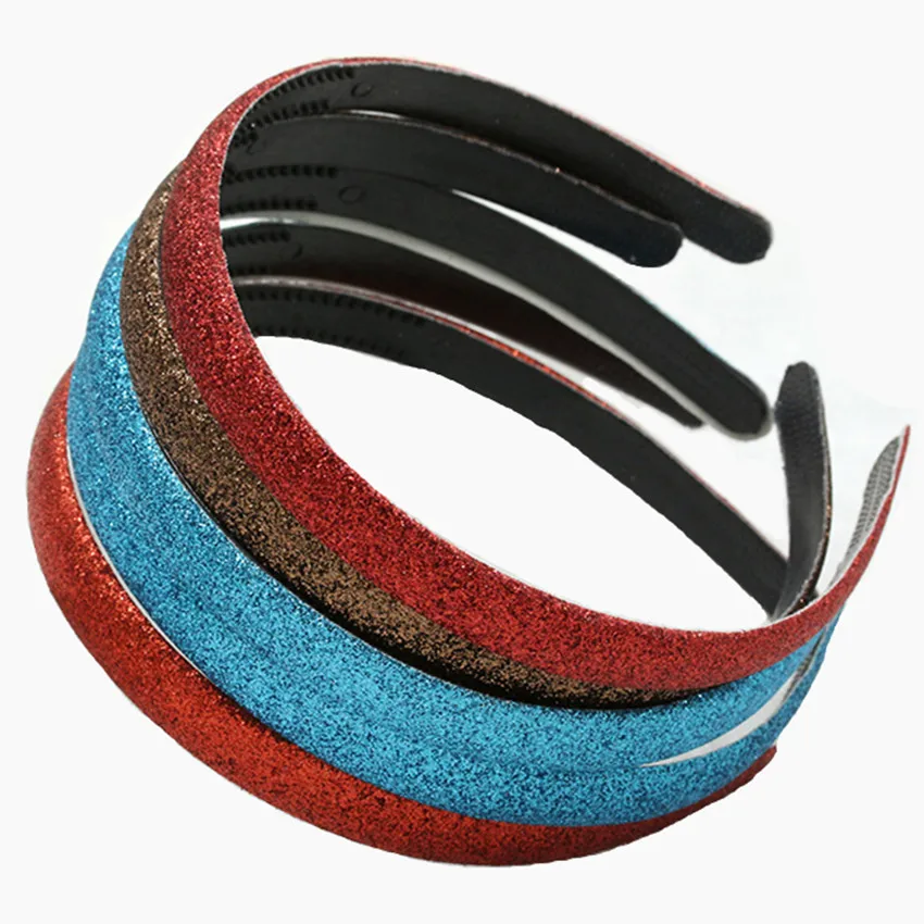 S Good Quality Girls Metallic Headband Glitter Ribbon Covered Hairband Women Plastic Hair Hoop Accessories