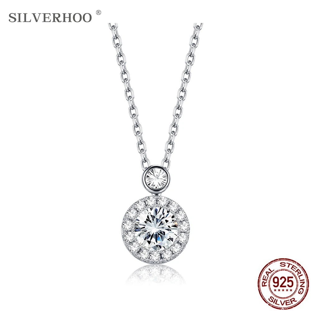 

Ожерелье SILVERHOO с двойной подвеской женское, колье из серебра 925 пробы с мерцающим кубическим цирконием, романтичное Ювелирное Украшение для ...