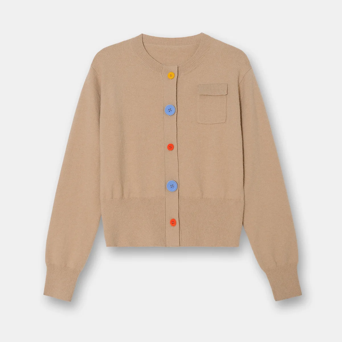 

Fannic 2020 Winter Casual Khaki Knitted Colorful Buttons Round Neck Long Sleeve Single Breasted Cardigan Sweater for Women
