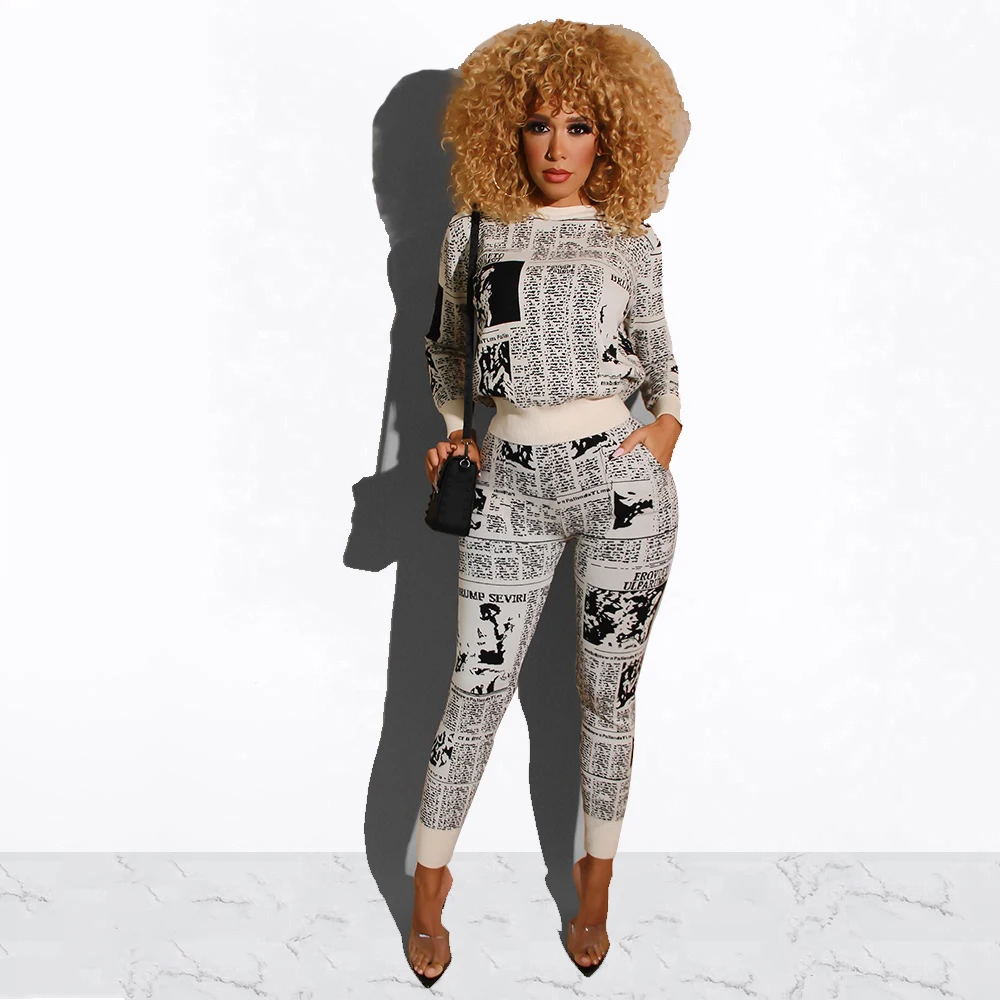 Осенние модные женские пуловеры с круглым вырезом и длинным рукавом газетным