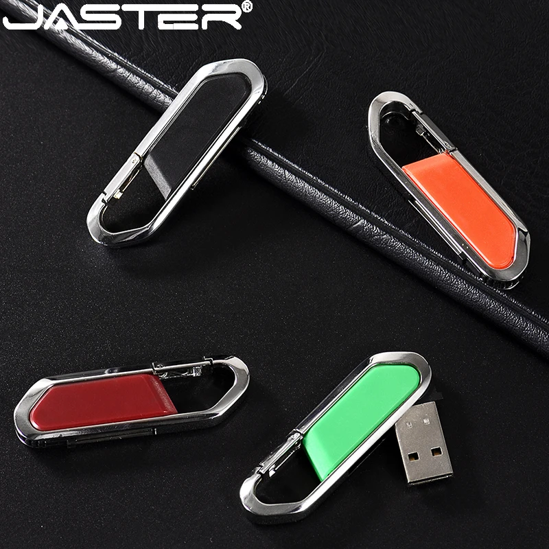 

JASTER Promotional Leather Carabiner Creative U Disk External Storage Flash Drive 2.0 4G 8G 16G 32G 64G128G USB Memory Stick