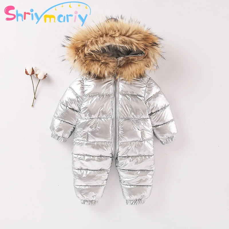 

2021 Winter Boys Thick Ski Suit Girls Duck Down Jumpsuit Snowsuit Russian Children Down Jacket Kids Overalls New Year Coat 1-3Y