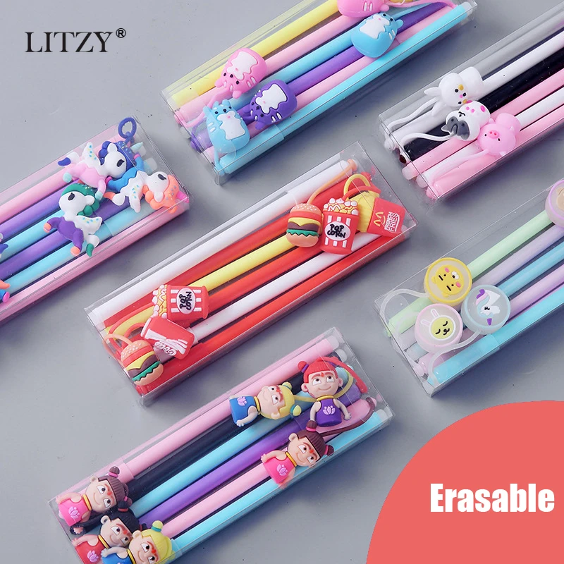 LITZY 6 шт./компл. стираемая гелевая ручка Kawaii Единорог животное Набор для школы