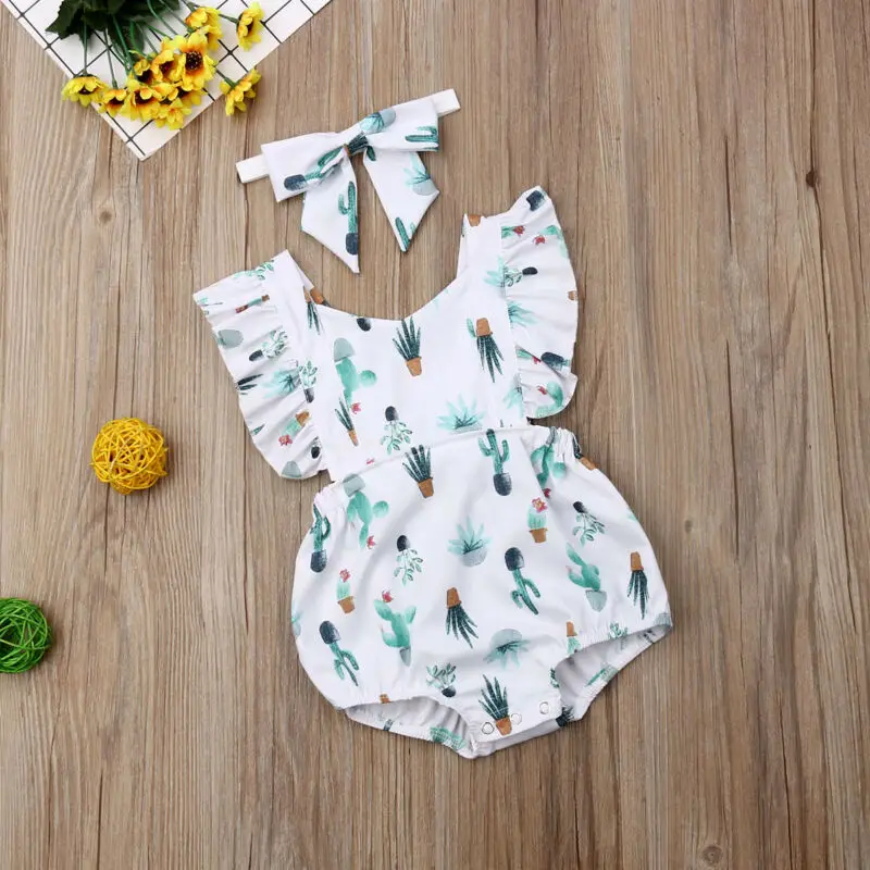

0-24 months Newborn Infant Baby Girl Clothes Cotton Romper Jumpsuit Bodysuit Headband Outfit Sunsuit Clothes