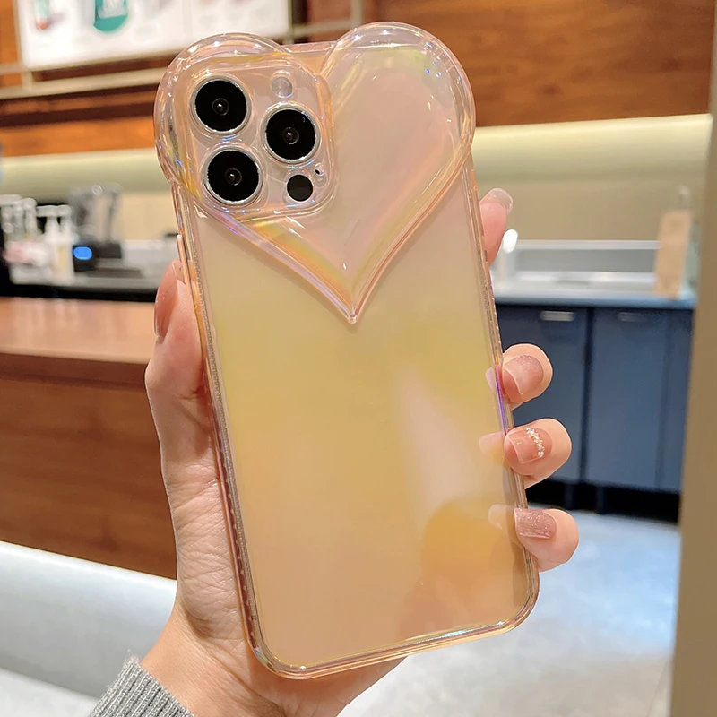 Яркий чехол для телефона INS Style Laser Love Heart iPhone 13 Pro Max 11 12 XR XS 7 8 Plus X корейские мягкие