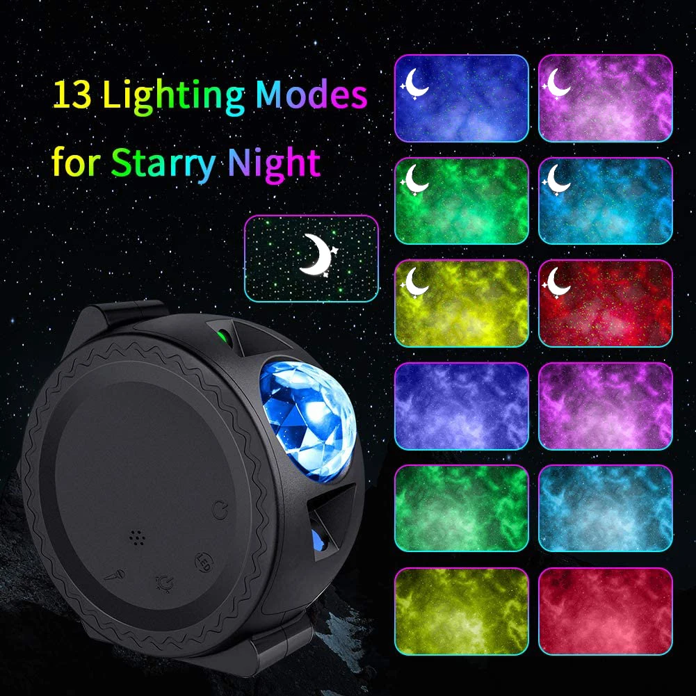 

Star Sky Projector Star Night Light Projection 6 Colors Ocean Waving Lights 360Degree Rotation Night Lighting Lamp for Kids Gift