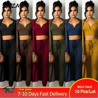 bulk items wholesale lots womens sport suit ribbed knitted slim fit camisole topskinny pantlong sleeve open stitch outfits