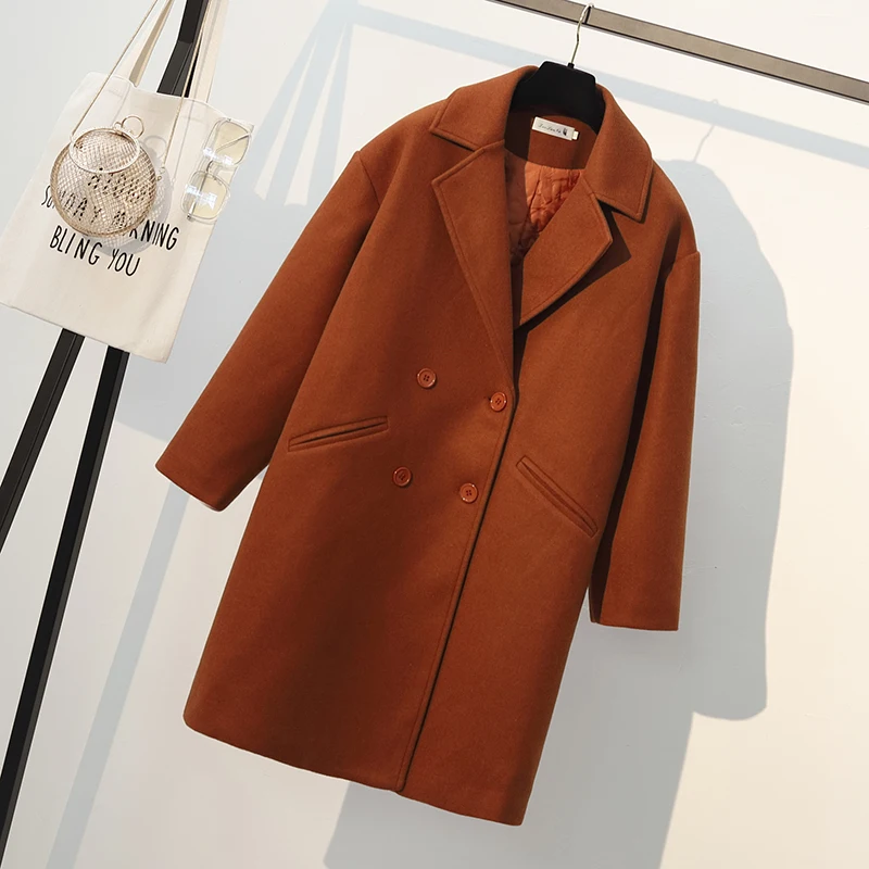 Lucyever Женское зимнее шерстяное длинное пальто толстая свободная Смешанная куртка