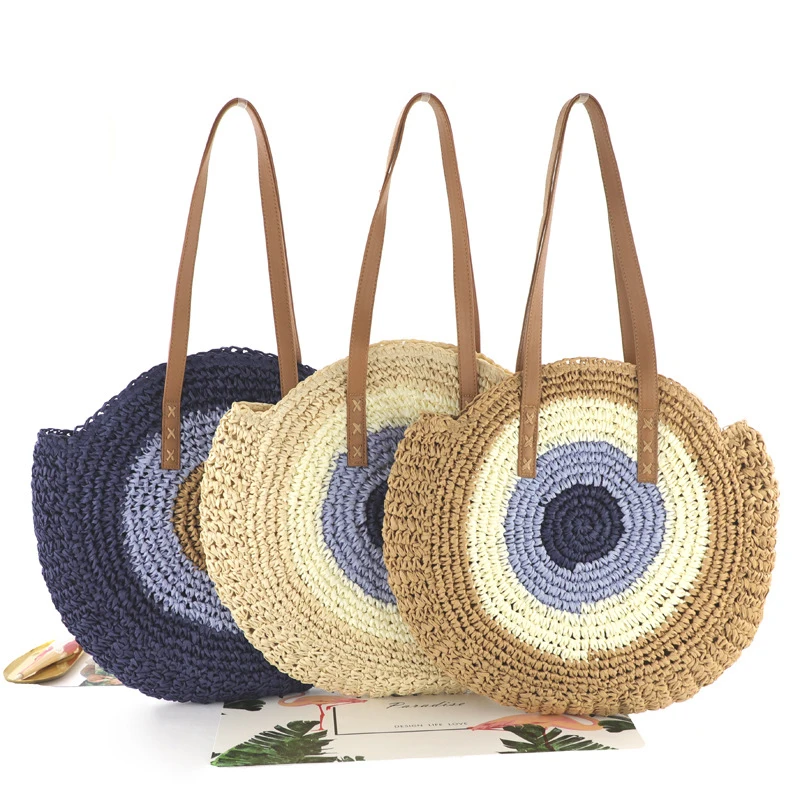 

Female's Straw Woven Bag Round Fashion Portable Reusable Home Storage Bags New