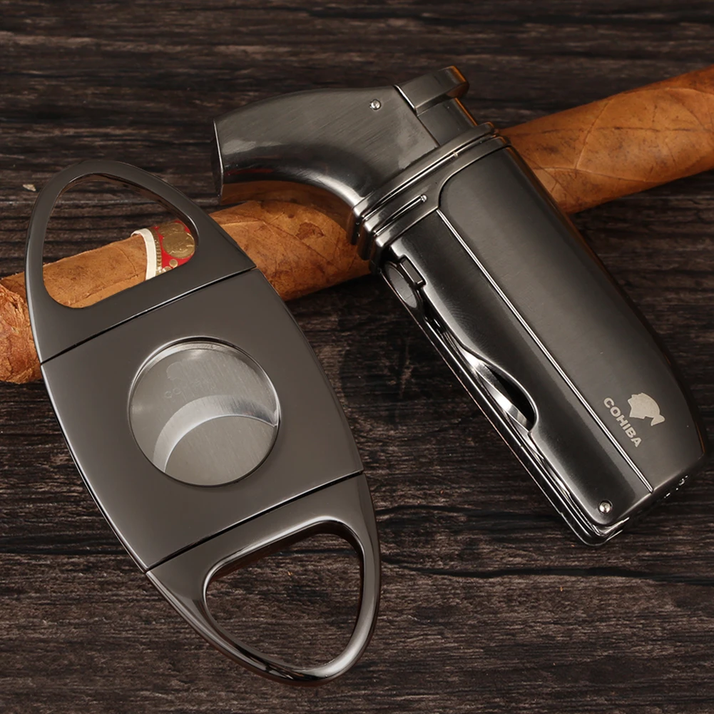 COHIBA набор зажигалок для сигар резак гильотинная табака 2 струйная газовая