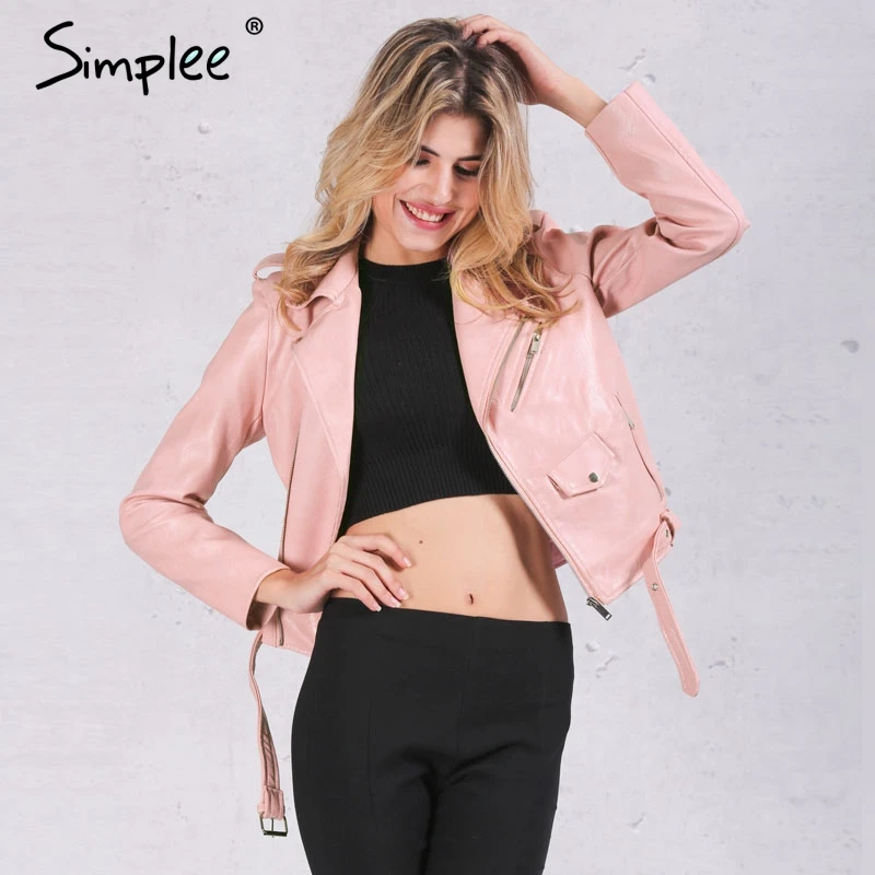 Женская черная основная куртка Simplee из ПУ классический кожаный уличный пиджак