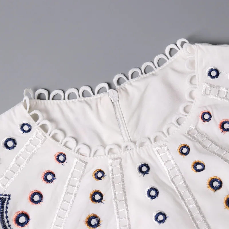 Платье с вышивкой женское платье миди рукавами фонариками и высокой